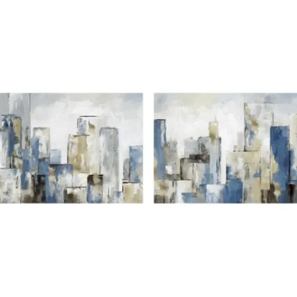Canvas Art-Kirkland's Home Blue City Canvas Art Prints, Set Of 2 Blue/White/Black/Gray