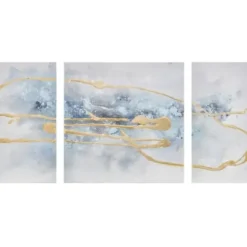 Canvas Art-Kirkland's Home Blue Cosmo Triptych Canvas Art Prints, Set Of 3 Blue/Gold