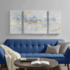 Canvas Art-Kirkland's Home Blue Cosmo Triptych Canvas Art Prints, Set Of 3 Blue/Gold