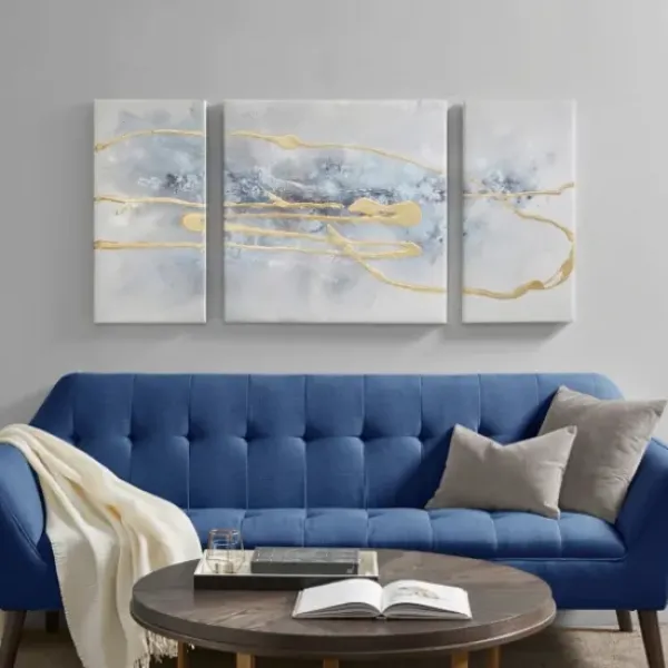 Canvas Art-Kirkland's Home Blue Cosmo Triptych Canvas Art Prints, Set Of 3 Blue/Gold