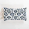 Pillows-Kirkland's Home Blue Damask Print Side Tied Lumbar Pillow Blue/Ivory