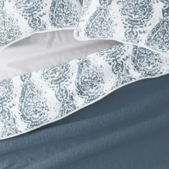 Quilts-Kirkland's Home Blue Damask Reversible 3-Pc. King Quilt Set Blue/White