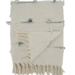 Blankets & Throws-Kirkland's Home Blue Dotted Fringe Throw Blanket Ivory