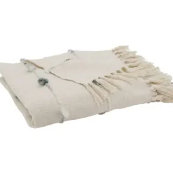 Blankets & Throws-Kirkland's Home Blue Dotted Fringe Throw Blanket Ivory