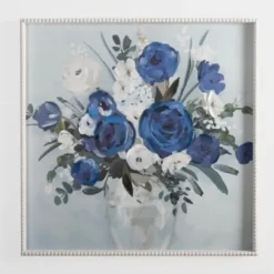 Framed Art-Kirkland's Home Blue Floral Beaded Framed Art Print Blue/White