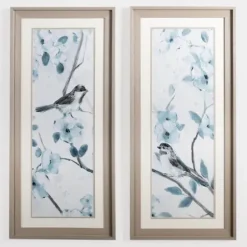 Framed Art-Kirkland's Home Blue Floral Bird I Framed Art Print Blue/White
