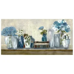 Canvas Art-Kirkland's Home Blue Floral Desk Giclee Canvas Print, 40X20 In. Blue/White/Gray