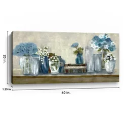 Canvas Art-Kirkland's Home Blue Floral Desk Giclee Canvas Print, 40X20 In. Blue/White/Gray