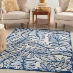 Outdoor Rugs-Kirkland's Home Blue Floral Medallion Outdoor Area Rug, 7X9 Blue/Multi