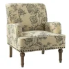 Accent Chairs-Kirkland's Home Blue Floral Nailhead Trim Upholstered Accent Chair Blue/Ivory