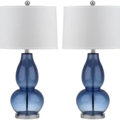 Table Lamps-Kirkland's Home Blue Glass Hourglass Table Lamps, Set Of 2 White