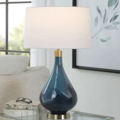 Table Lamps-Kirkland's Home Blue Glass Teardrop Table Lamp White