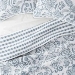 Quilts-Kirkland's Home Blue Jacobean Reversible 3-Pc. King Quilt Set Blue/White