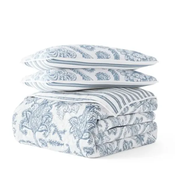 Quilts-Kirkland's Home Blue Jacobean Reversible 2-Pc. Twin Quilt Set Blue/White