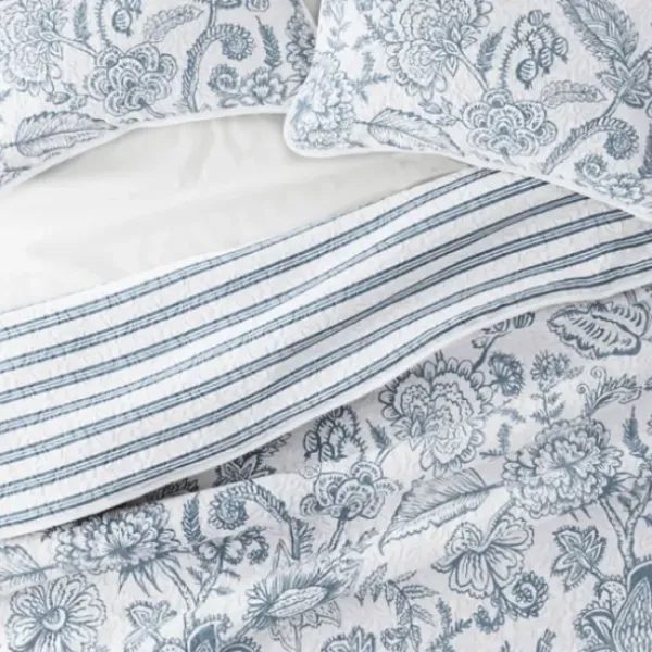 Quilts-Kirkland's Home Blue Jacobean Reversible 2-Pc. Twin Quilt Set Blue/White