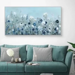 Framed Art-Kirkland's Home Blue Light Garden Framed Canvas Art Print Blue/White
