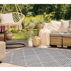 Outdoor Rugs-Kirkland's Home Blue Malibu Stripes Outdoor Area Rug, 7X10 Blue/Gray