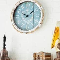 Clocks-Kirkland's Home Blue Metal And Rope Wall Clock, 17 In.