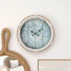 Clocks-Kirkland's Home Blue Metal And Rope Wall Clock, 17 In.