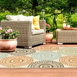 Outdoor Rugs-Kirkland's Home Blue Moroccan Trellis Outdoor Area Rug, 4X6 Blue/White