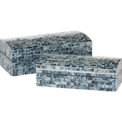 Baskets & Boxes-Kirkland's Home Blue Mother Of Pearl Coastal Boxes, Set Of 2 Blue/White