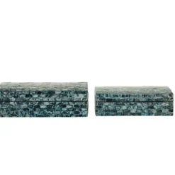 Baskets & Boxes-Kirkland's Home Blue Mother Of Pearl Coastal Boxes, Set Of 2 Blue/White