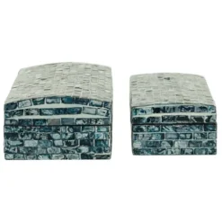 Baskets & Boxes-Kirkland's Home Blue Mother Of Pearl Coastal Boxes, Set Of 2 Blue/White