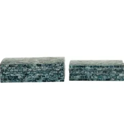 Baskets & Boxes-Kirkland's Home Blue Mother Of Pearl Coastal Boxes, Set Of 2 Blue/White