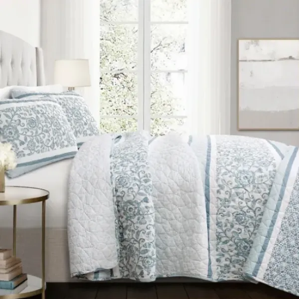 Quilts-Kirkland's Home Blue Nisha Floral Full/Queen 3-Pc. Quilt Set Blue/White