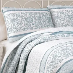 Quilts-Kirkland's Home Blue Nisha Floral Full/Queen 3-Pc. Quilt Set Blue/White