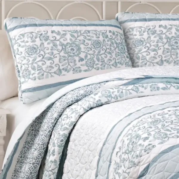 Quilts-Kirkland's Home Blue Nisha Floral Full/Queen 3-Pc. Quilt Set Blue/White