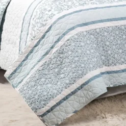 Quilts-Kirkland's Home Blue Nisha Floral Full/Queen 3-Pc. Quilt Set Blue/White