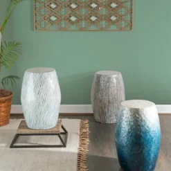 Accent & End Tables-Kirkland's Home Blue Ombre Mosaic Capiz Shell Drum End Table
