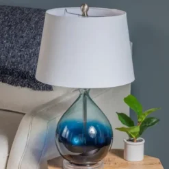 Table Lamps-Kirkland's Home Blue Ombre Teardrop Glass Table Lamp White