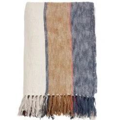 Blankets & Throws-Kirkland's Home Blue Orange White Stripe Throw Blanket Blue/White/Orange