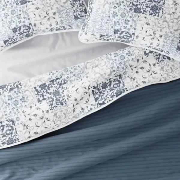 Quilts-Kirkland's Home Blue Patchwork Reversible 2-Pc. Twin Quilt Set Blue/White/Gray