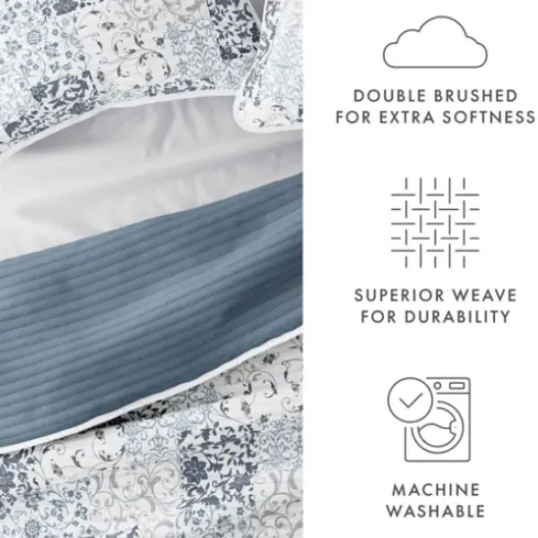 Quilts-Kirkland's Home Blue Patchwork Reversible 2-Pc. Twin Quilt Set Blue/White/Gray