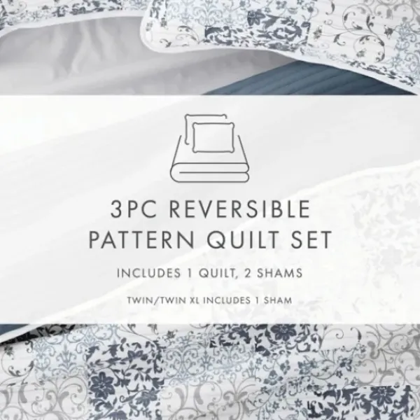 Quilts-Kirkland's Home Blue Patchwork Reversible 2-Pc. Twin Quilt Set Blue/White/Gray