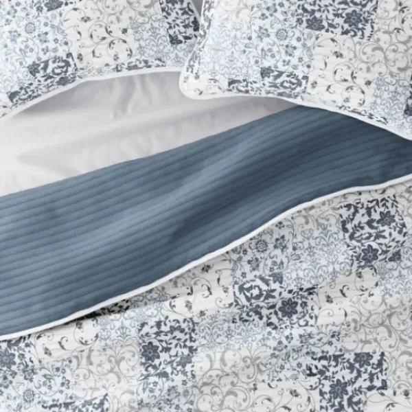 Quilts-Kirkland's Home Blue Patchwork Reversible 3-Pc. King Quilt Set Blue/White/Gray