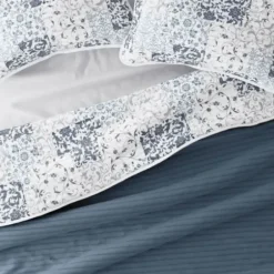 Quilts-Kirkland's Home Blue Patchwork Reversible 3-Pc. King Quilt Set Blue/White/Gray