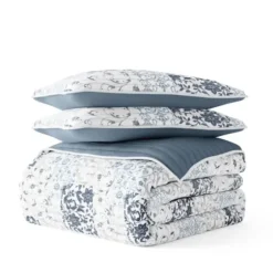 Quilts-Kirkland's Home Blue Patchwork Reversible 3-Pc. Queen Quilt Set Blue/White/Gray