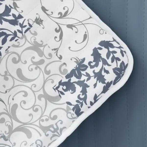 Quilts-Kirkland's Home Blue Patchwork Reversible 3-Pc. Queen Quilt Set Blue/White/Gray