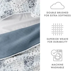 Quilts-Kirkland's Home Blue Patchwork Reversible 3-Pc. Queen Quilt Set Blue/White/Gray