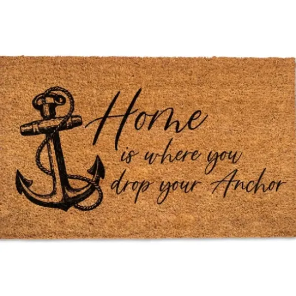 Doormats-Kirkland's Home Blue Peonies Coir Doormat Blue/Tan