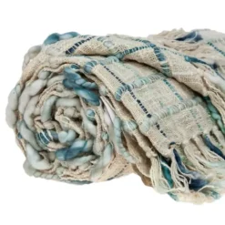 Blankets & Throws-Kirkland's Home Blue Primitive Squares Handloomed Throw Blanket Blue/Tan/Green