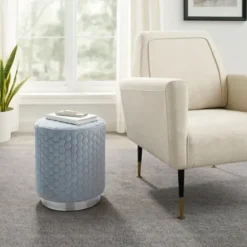Benches & Ottomans-Kirkland's Home Blue Quilted Honeycomb Ottoman Blue/Gray