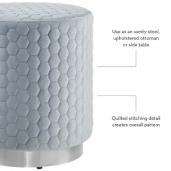 Benches & Ottomans-Kirkland's Home Blue Quilted Honeycomb Ottoman Blue/Gray