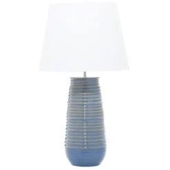 Table Lamps-Kirkland's Home Blue Ribbed Stoneware Table Lamp White