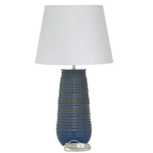 Table Lamps-Kirkland's Home Blue Ribbed Stoneware Table Lamp White