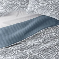 Quilts-Kirkland's Home Blue Scalloped Reversible 3-Pc. King Quilt Set Blue/White